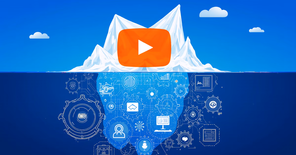 Metafora YouTube ledovce: video na povrchu, hluboká strategie a data vespod.