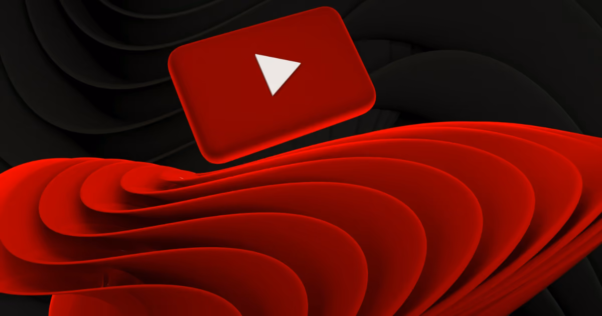 YouTube logo on an abstract 3D background.