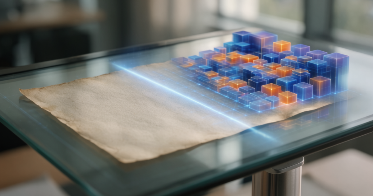 Skenování starého papíru do digitálních 3D datových bloků.