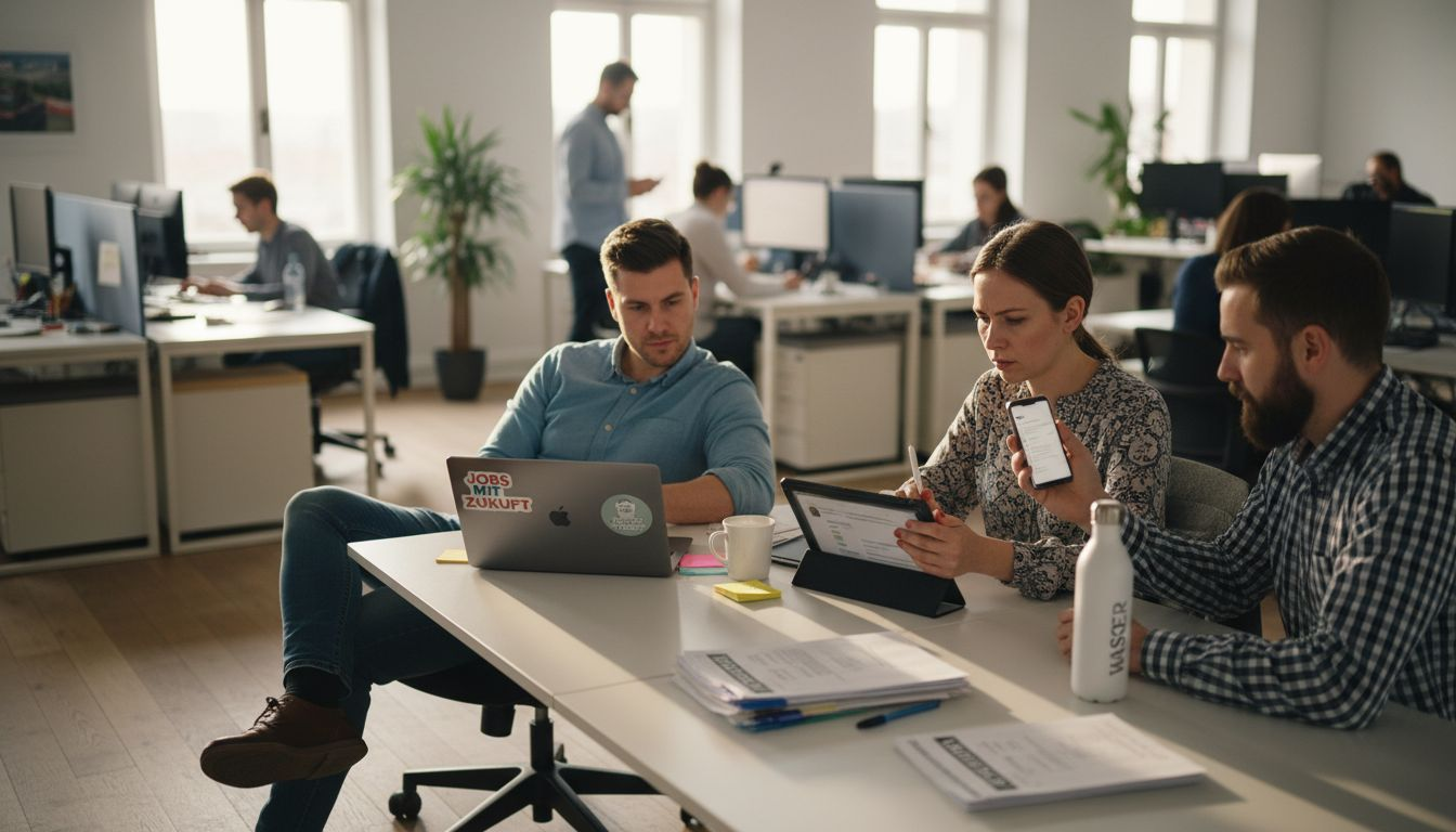 Personalverantwortliche durchforsten am Schreibtisch Bewerberprofile.