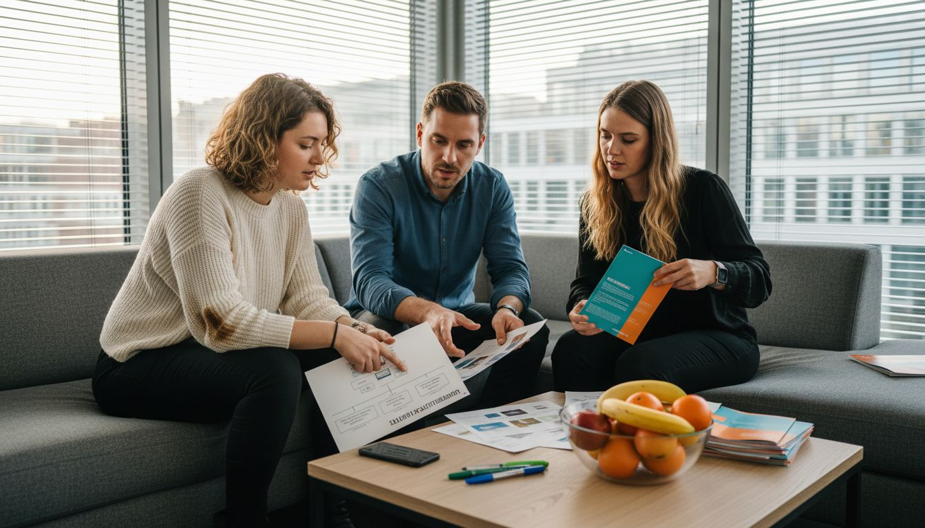 Das HR-Team tauscht sich über Materialien zur Stärkung der Arbeitgebermarke aus.