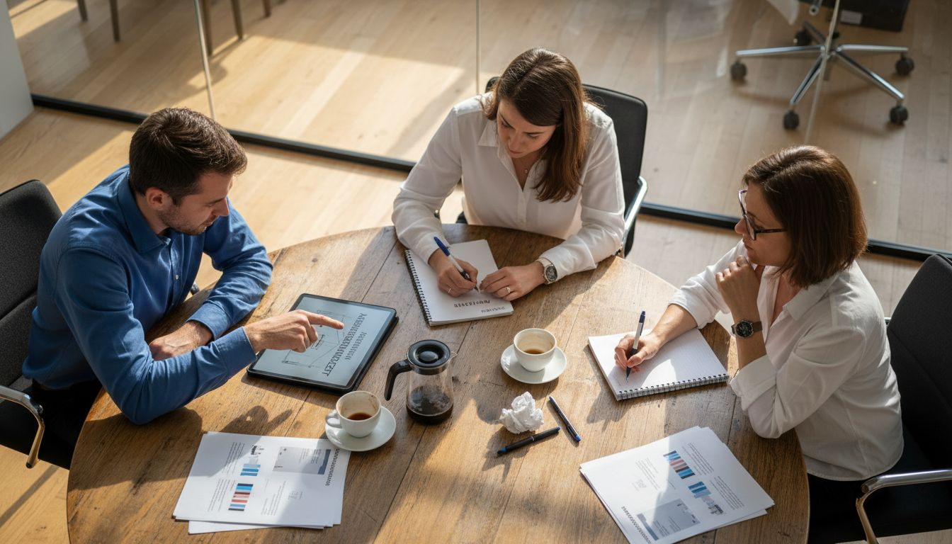 Das HR-Team diskutiert gemeinsam, wie das Arbeitgeberprofil gestaltet werden soll.