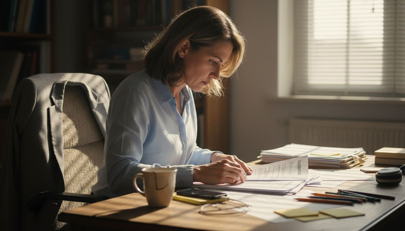 Ein Manager sitzt in seinem gemütlichen Büro und sichtet aufmerksam Bewerbungsunterlagen.