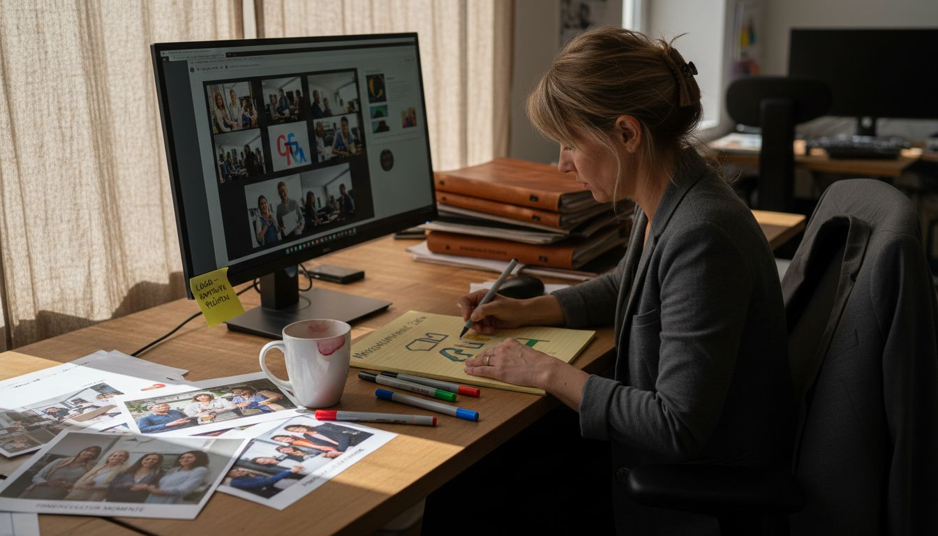 Eine Frau entwickelt am Schreibtisch kreative Konzepte für das Employer Branding ihres Unternehmens.