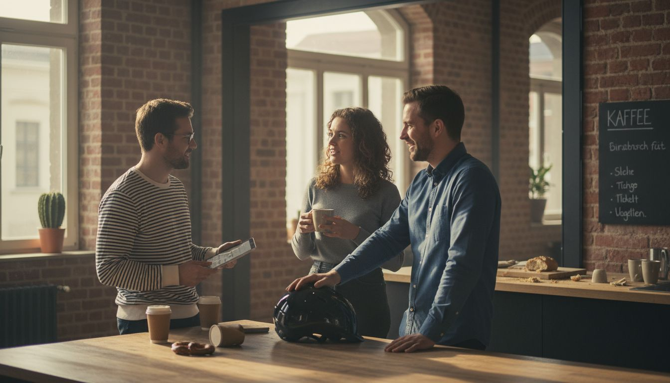 Mitarbeiter unterhalten sich in entspannter Atmosphäre im Büro.