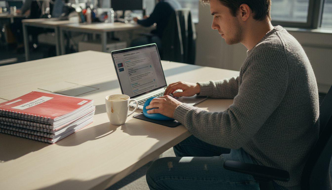 Ein Recruiter setzt im Büro einen HR-Chatbot ein, um den Bewerbungsprozess effizienter zu gestalten.