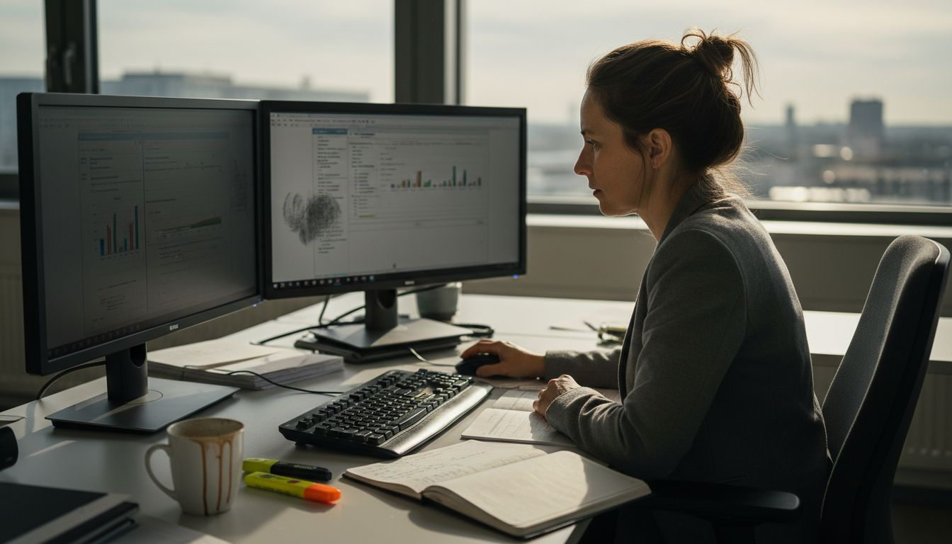 Eine Frau wertet mithilfe von KI-Systemen Daten aus.