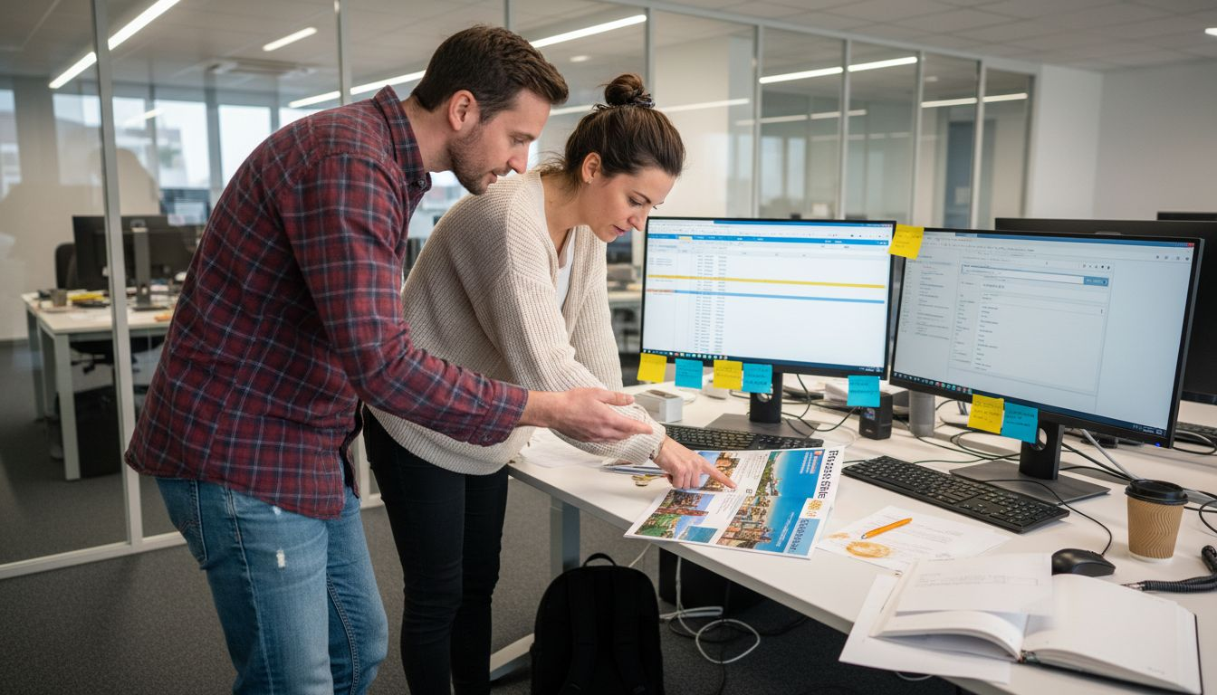 Mitarbeitende tauschen sich über die neue Arbeitgeberbroschüre aus.