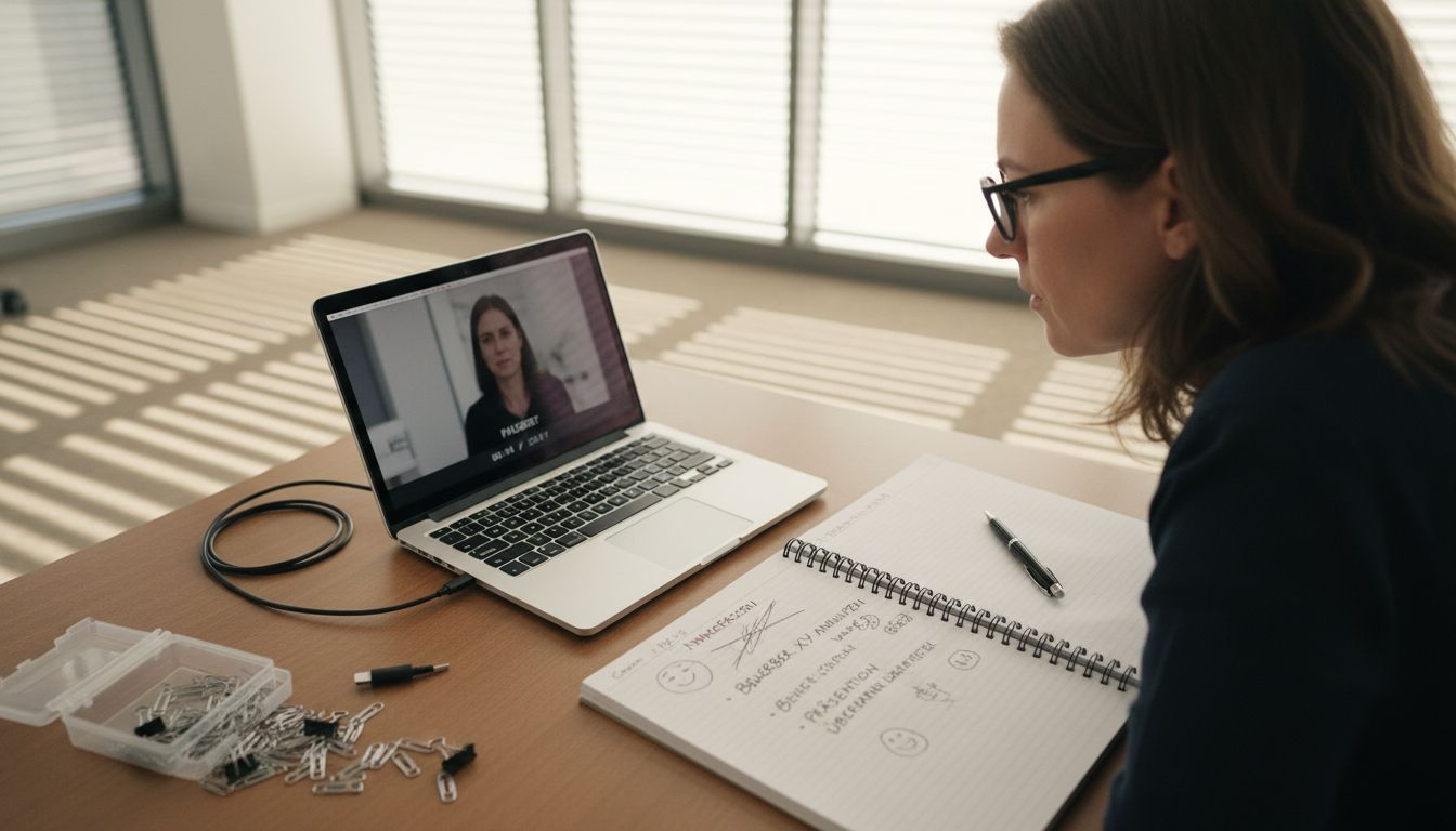 Eine Personalmanagerin wertet ein Videointerview aus, um die passende Verstärkung für ihr Team zu finden.