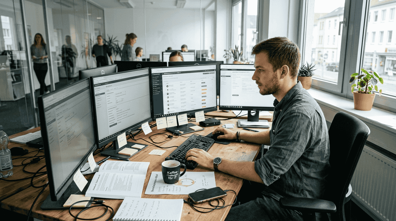 Ein IT-Experte richtet maßgeschneiderte Softwarelösungen für das Personalwesen ein.