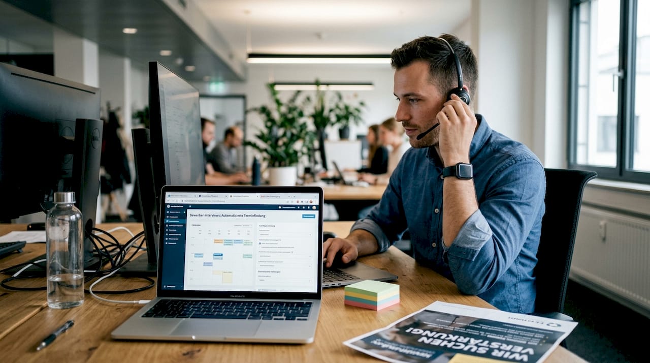 Eine HR-Fachkraft setzt im Büro gezielt Automatisierungstools ein, um Arbeitsabläufe effizienter zu gestalten.