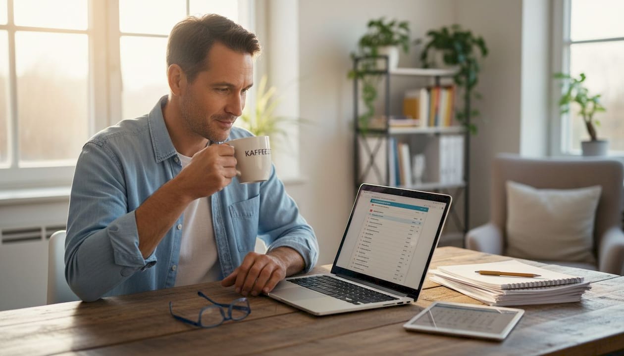 Ein Recruiter arbeitet im Homeoffice und setzt dabei gezielt Automatisierungstools ein, um Bewerbungsprozesse effizienter zu gestalten.