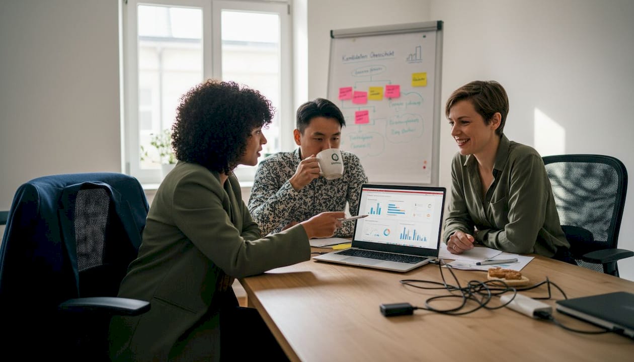 Ein Team arbeitet gemeinsam an der Digitalisierung des Recruiting-Prozesses.