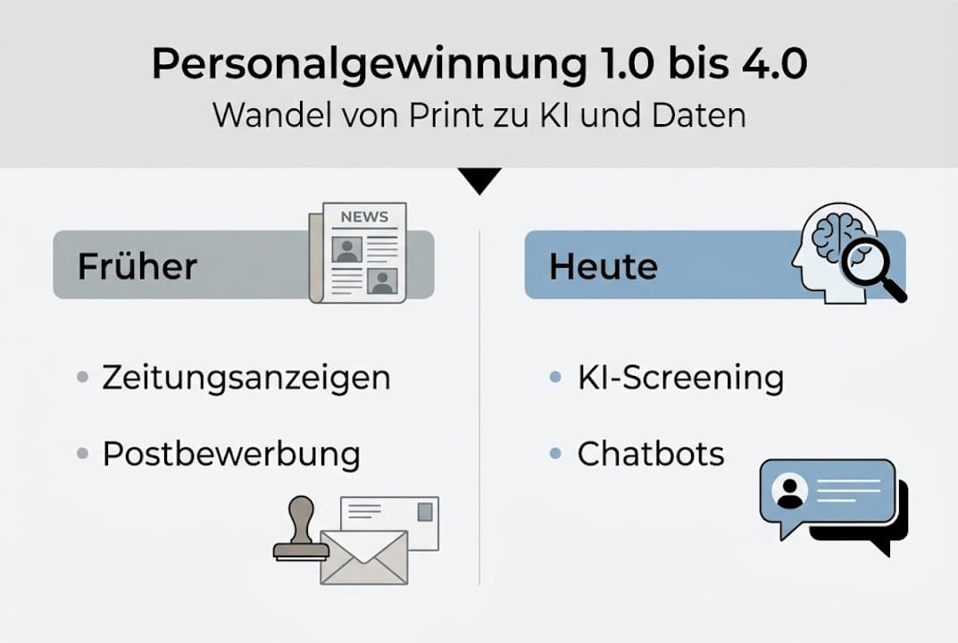 Infografik: Die Entwicklung der Personalgewinnung von den Anfängen bis zur modernen Ära 4.0