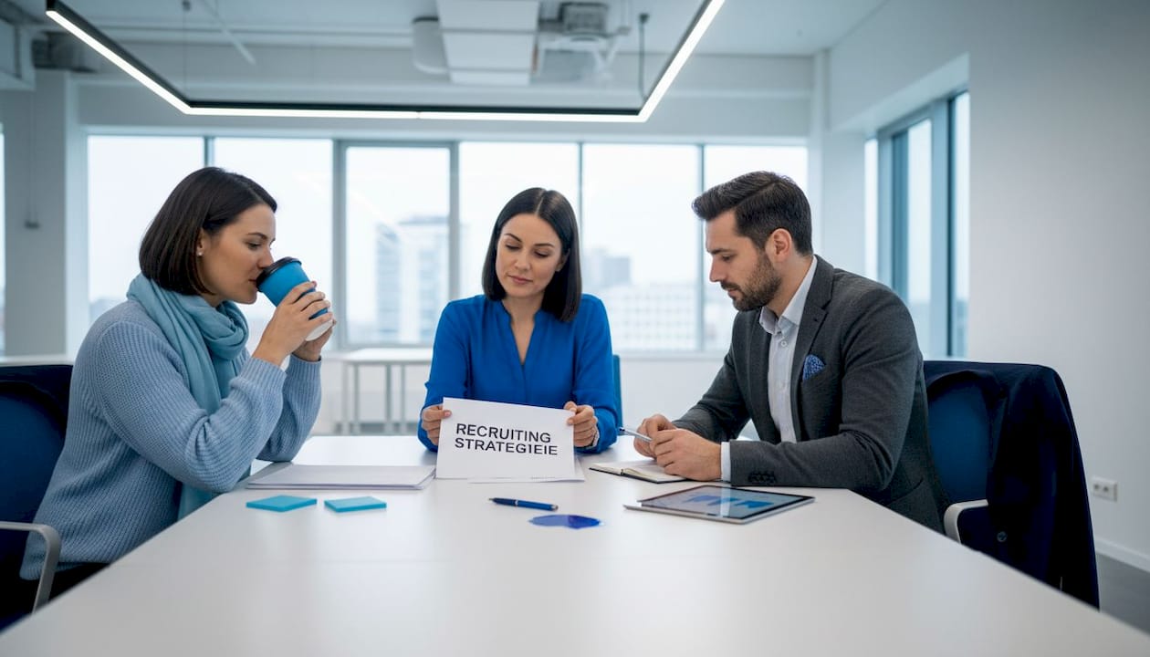 Das HR-Team tauscht sich in einer Besprechung über die optimale Recruiting-Strategie aus.