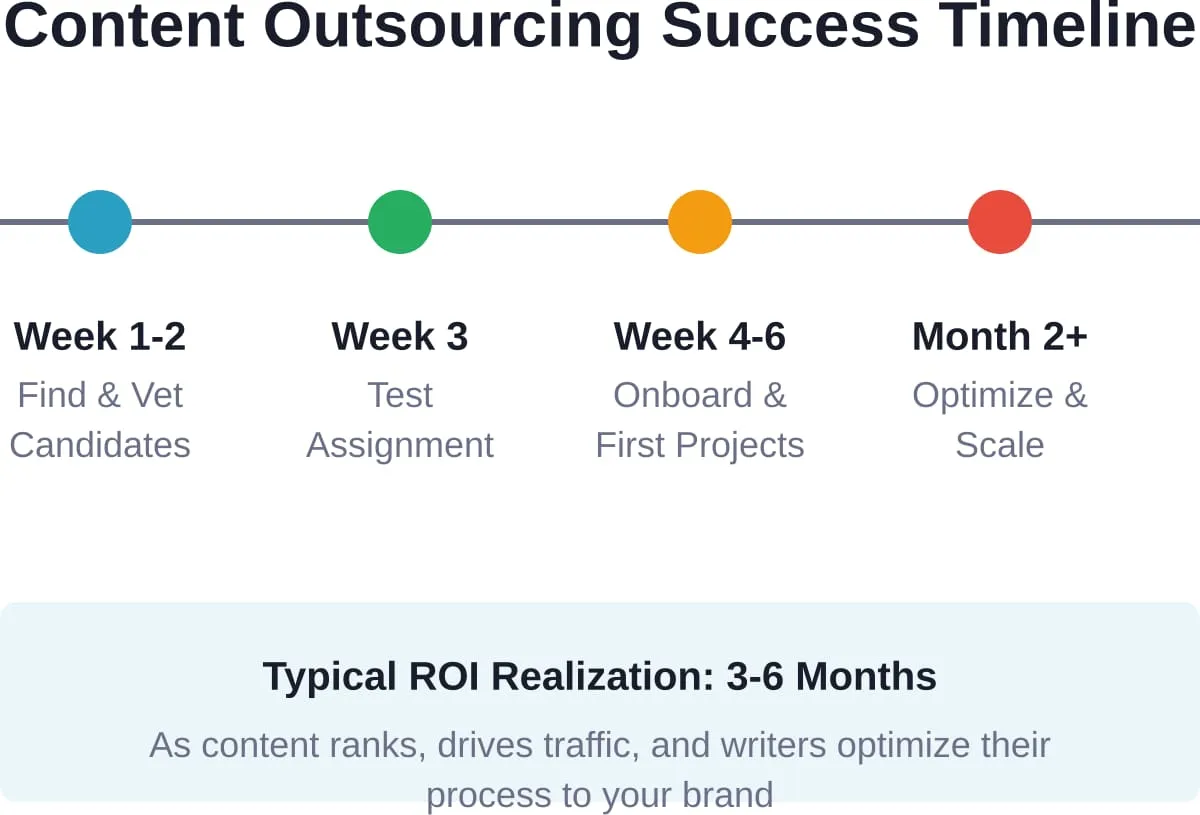 Realistic timeline from first outreach to measurable content marketing ROI through outsourcing