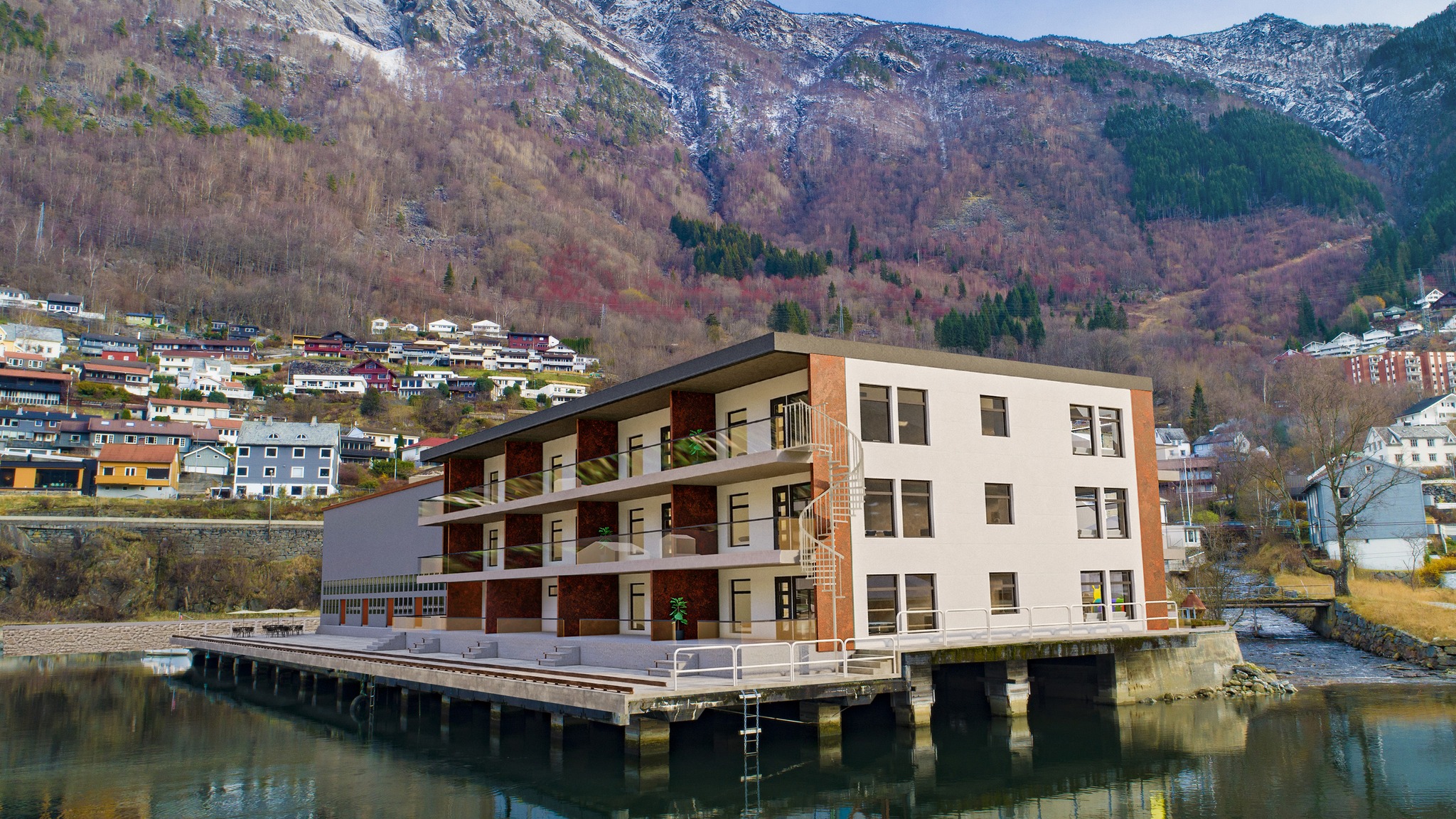 Moderne leilegheiter med utsikt mot fjord og fjell