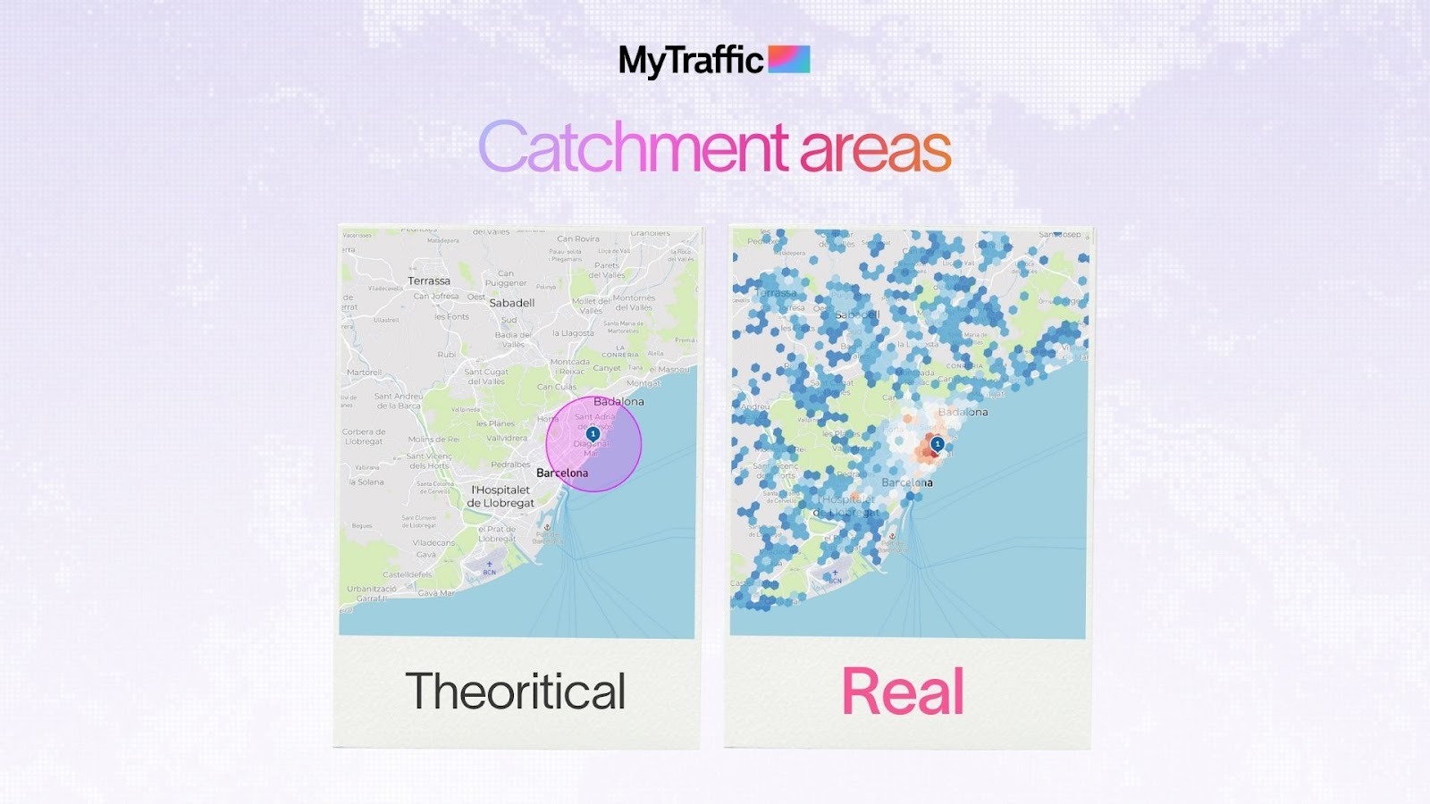 Real vs Theoretical catchment area of the Diagonal Mar mall in Barcelona - MyTraffic