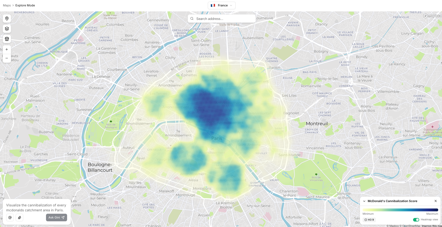Visualisation of McDonald's cannibalization in Paris