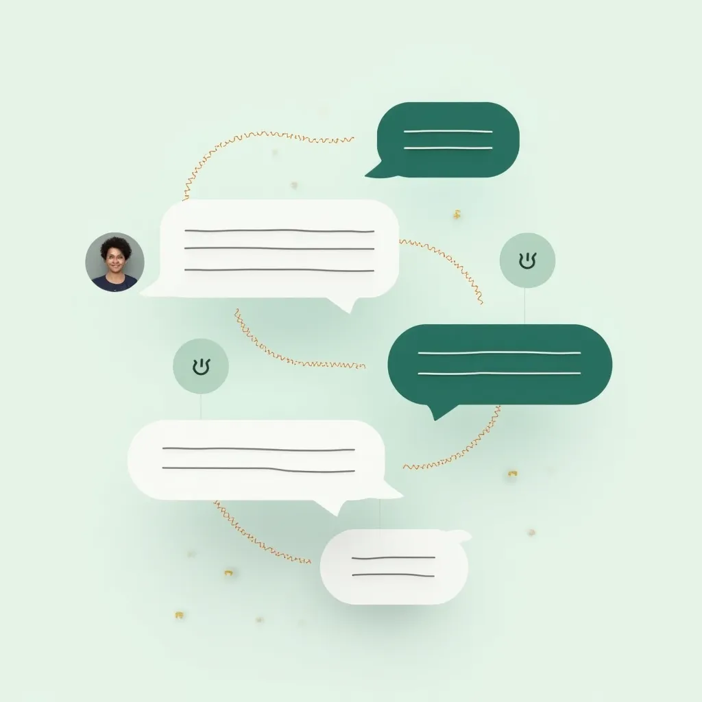 Plantillas de mensajes WhatsApp Business con burbujas de chat y flujos de mensajeria estructurados