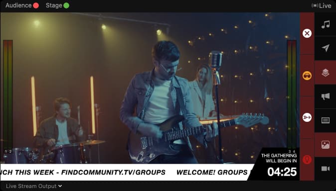 Screenshot of live performance during worship service