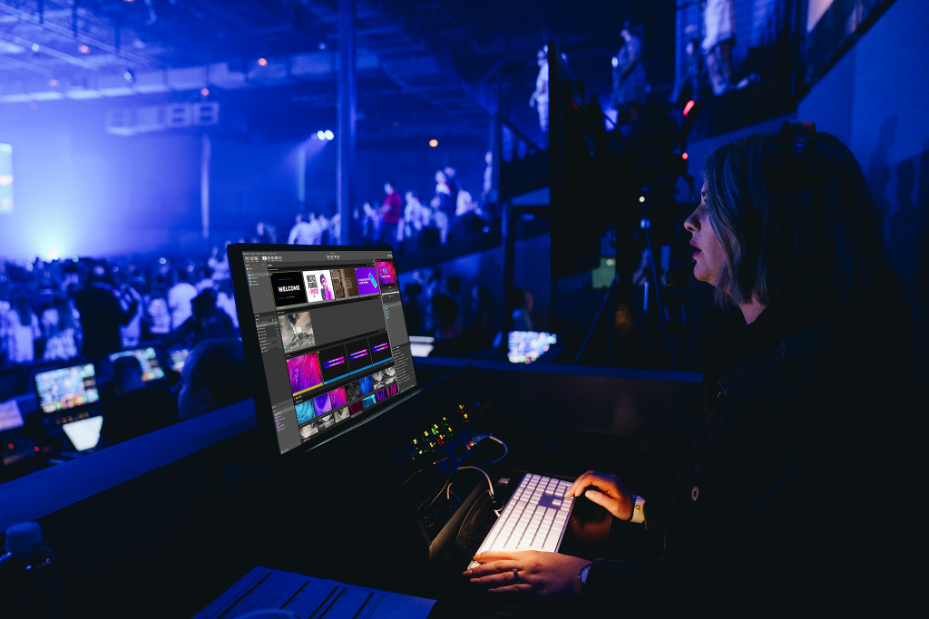 AV booth using ProPresenter during a live event