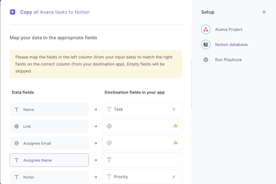 Copy all Asana tasks to Notion.