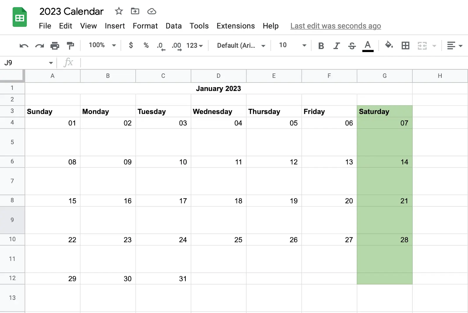 How to make a calendar in Google Sheets