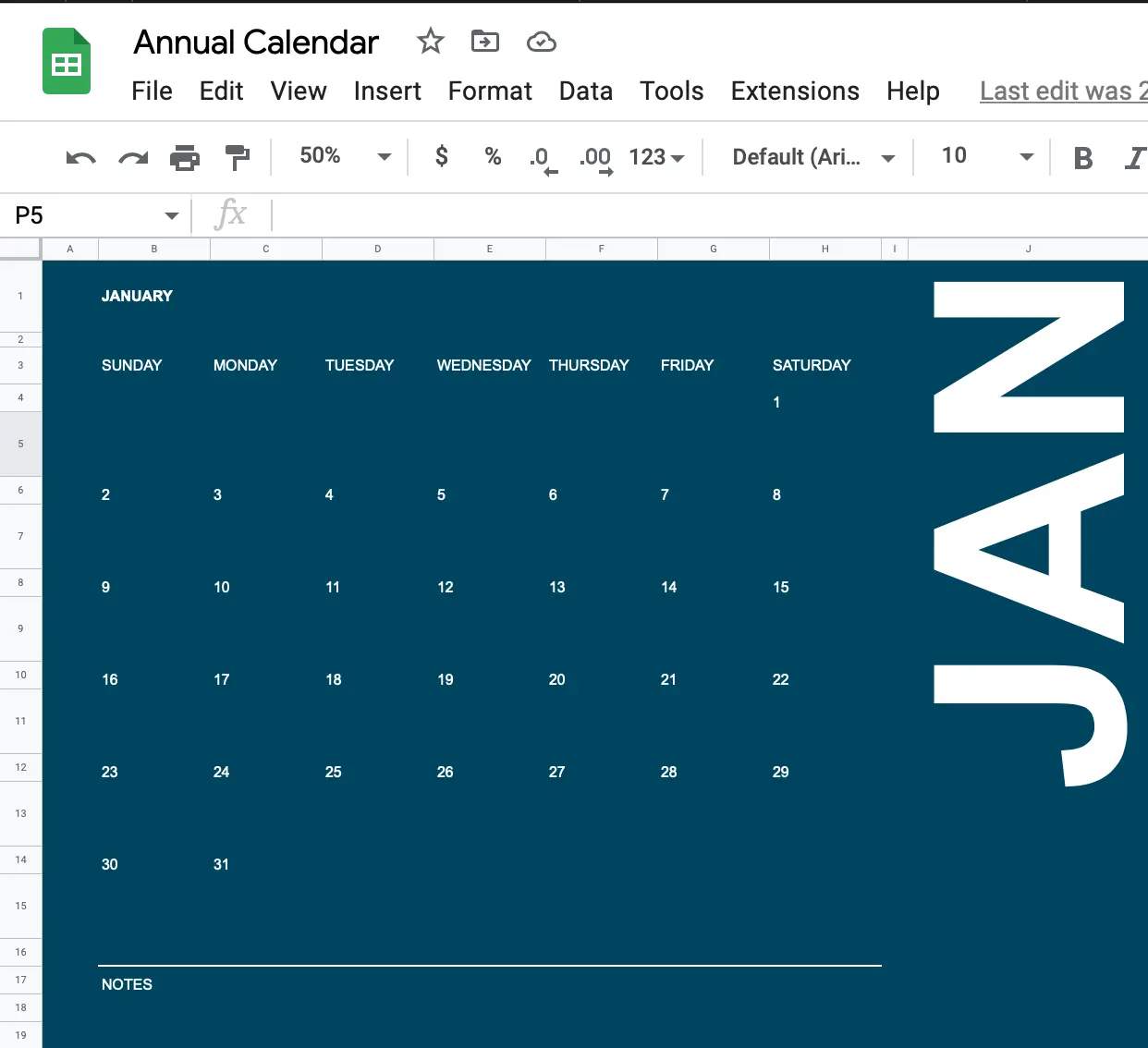 How to make a calendar in Google Sheets