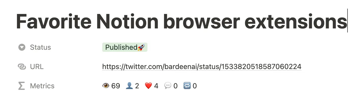 Notion database for automating Twitter.