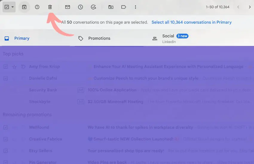 How to mass delete emails on Gmail