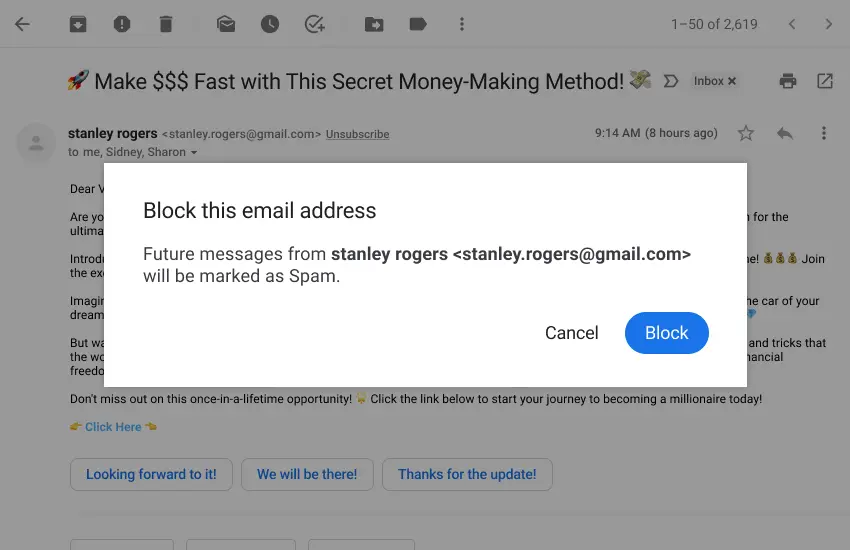 How to block emails on Gmail