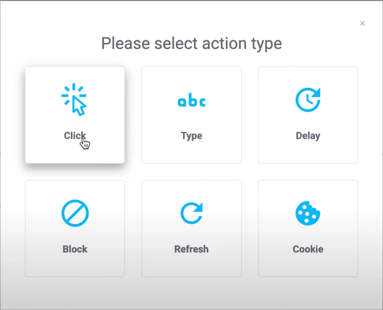 Select action type on Hexowatch for website monitoring.