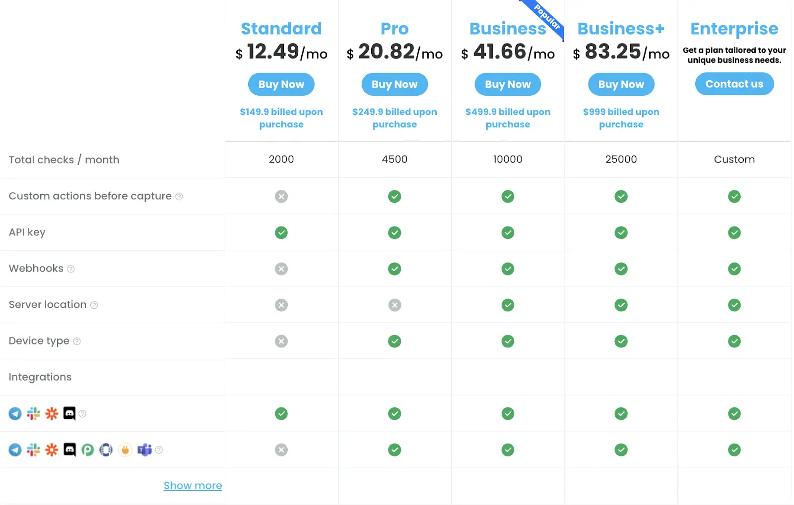 Hexowatch's pricing option.