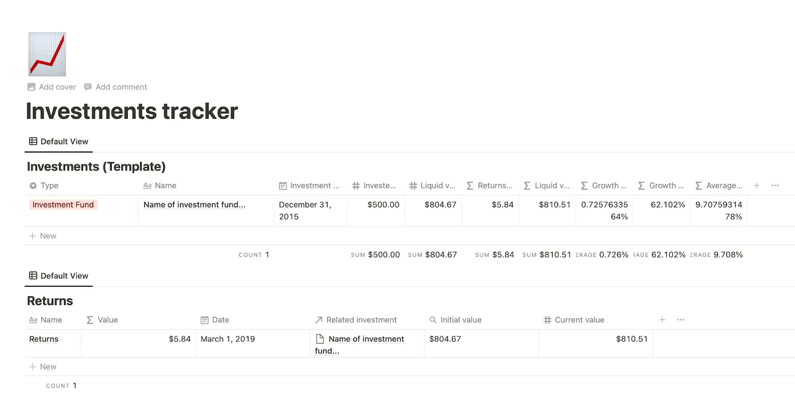 Ivestment tracker for Notion.