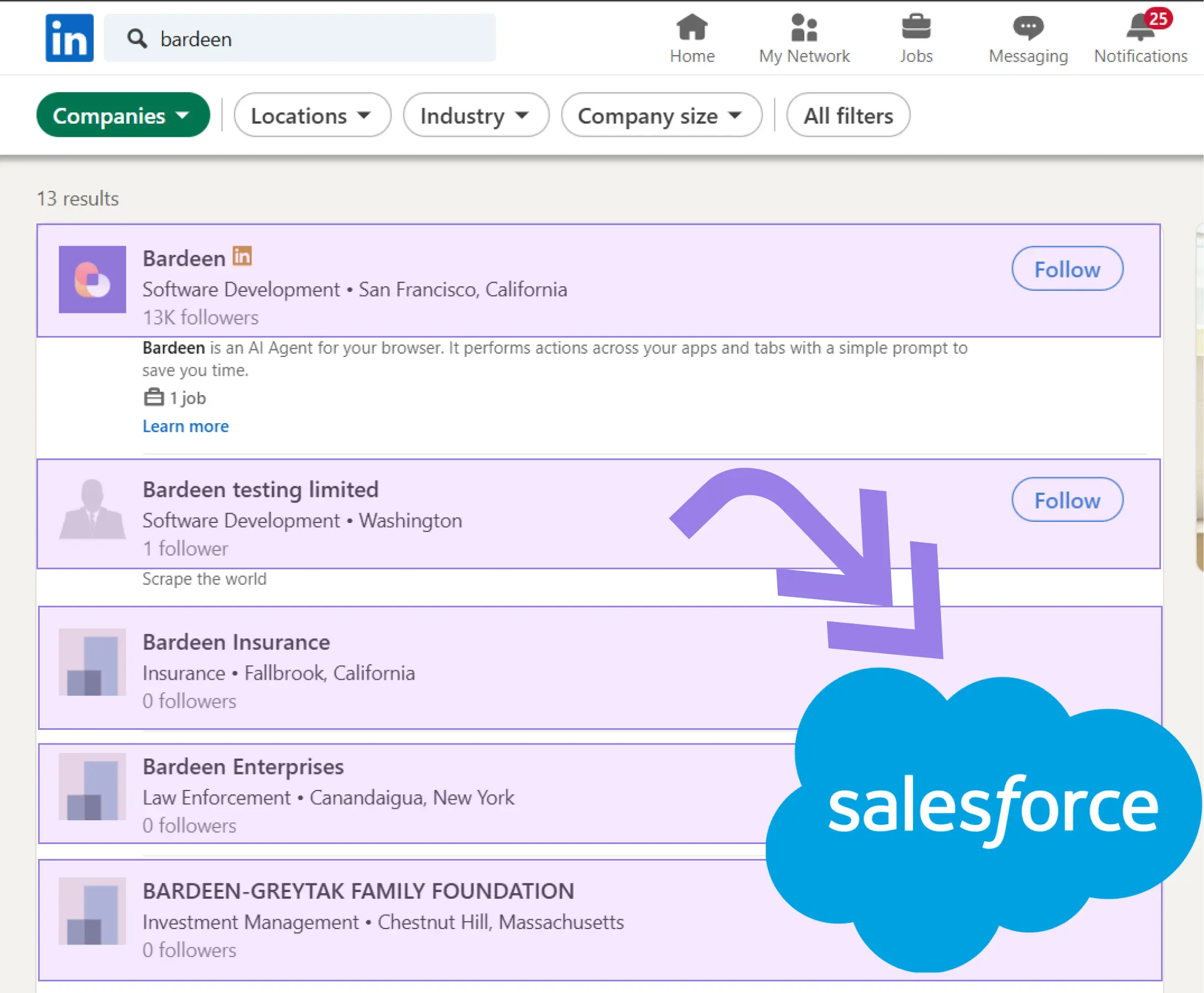 Qualify LinkedIn Companies and Save to Salesforce