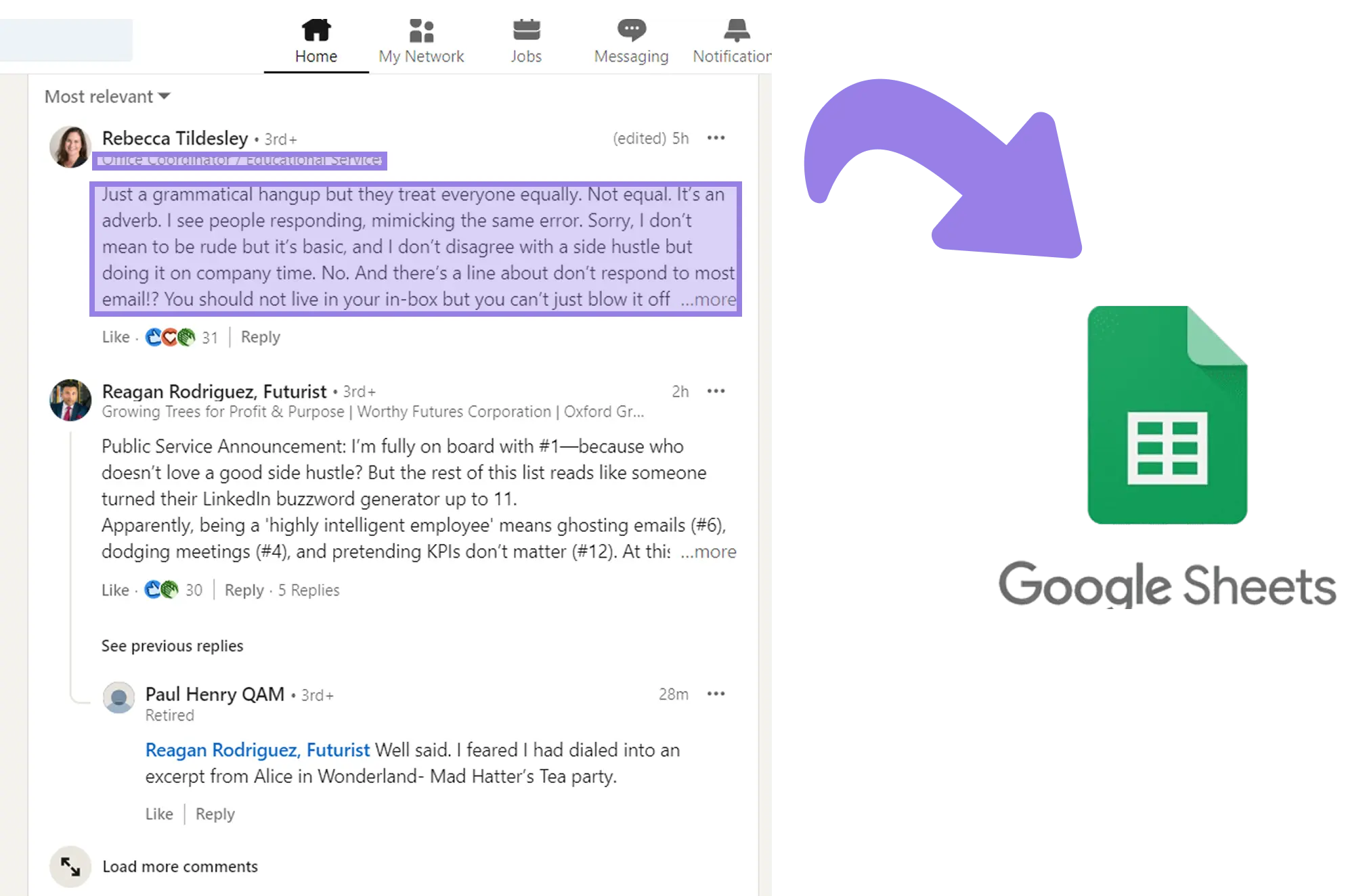 Copy LinkedIn Post commenters to Google Sheets