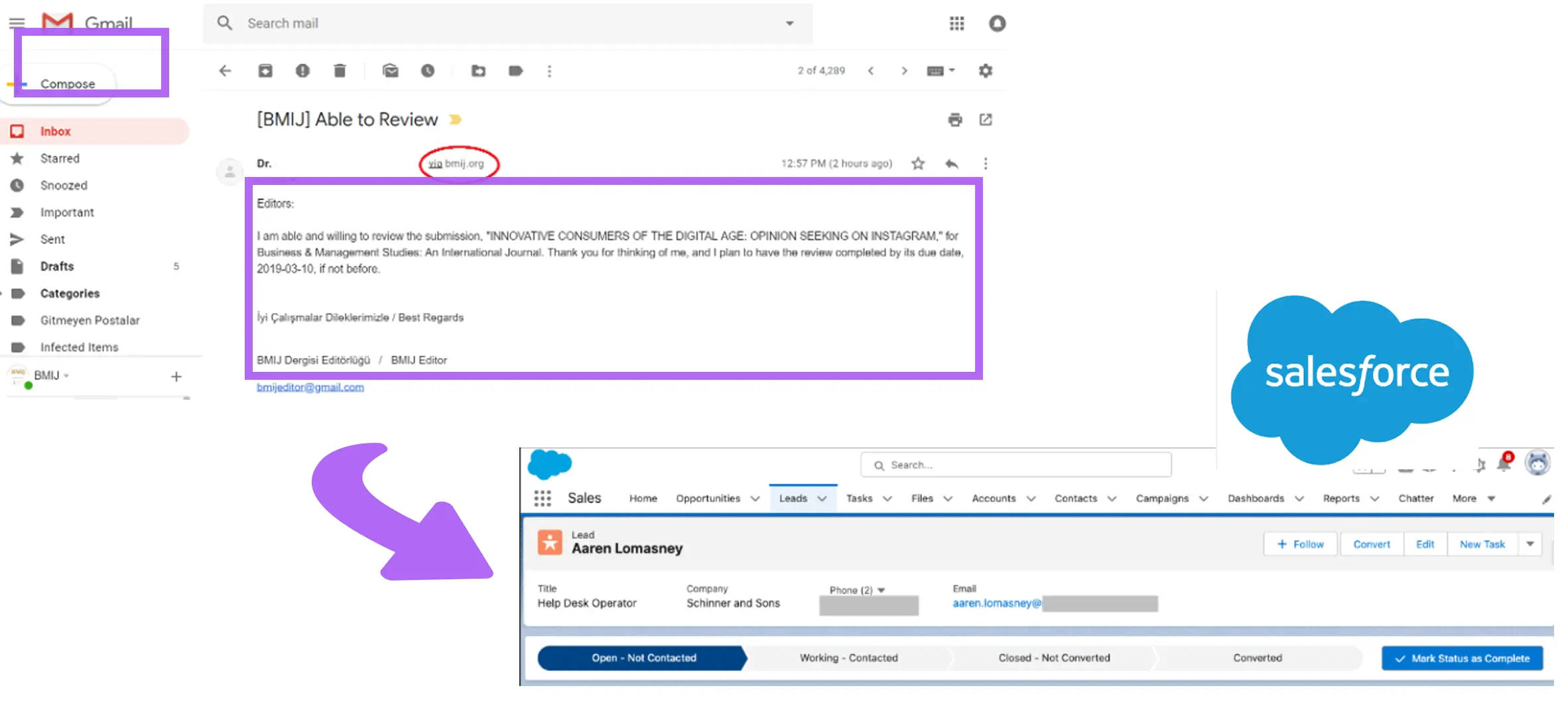 Create a Salesforce lead from the currently opened email
