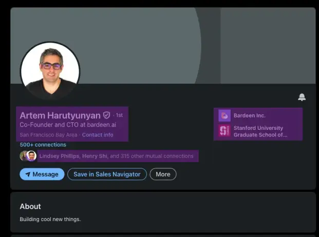 Lead enrichment based on LinkedIn search results with Bardeen