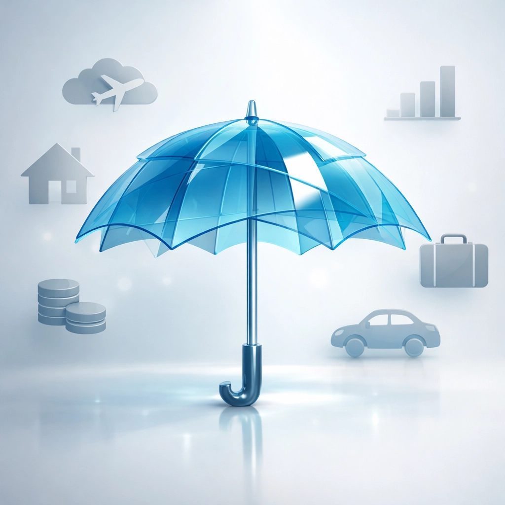 Blue umbrella illustrating a supplemental cancer insurance safety net for direct benefit payments.