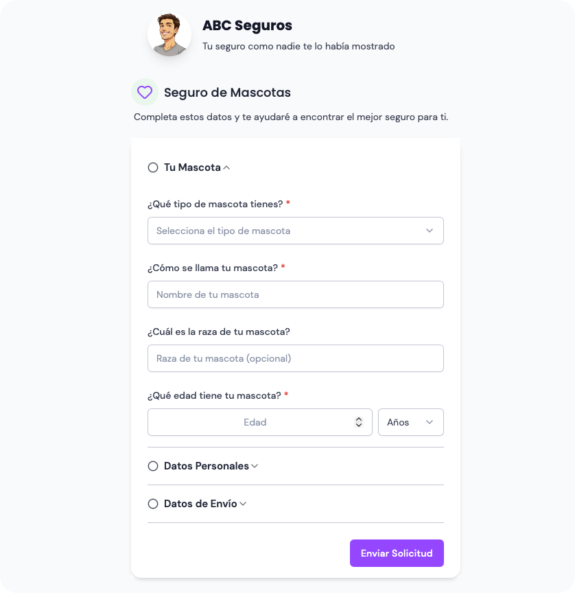 Ejemplo de un formulario personalizable del software de seguros de Figuro