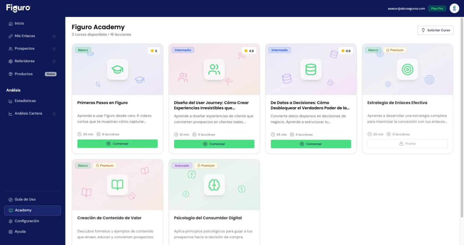 Cursos de Figuro Academy dentro de la plataforma
