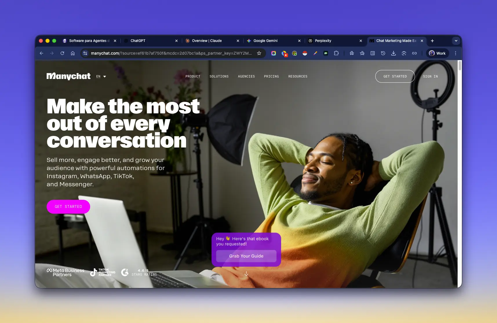pantallazo de manychat como parte de nuestro top de aplicaciones ia para agentes de seguros