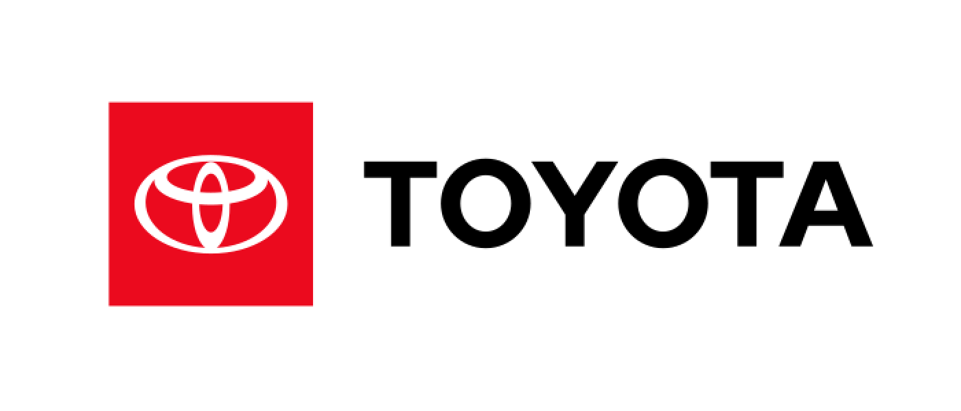 Toyota logo with white emblem on a red square and black Toyota text to the right.
