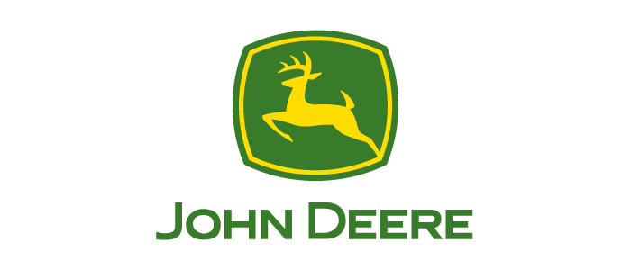 John Deere logo with a yellow leaping deer inside a green and yellow shield.