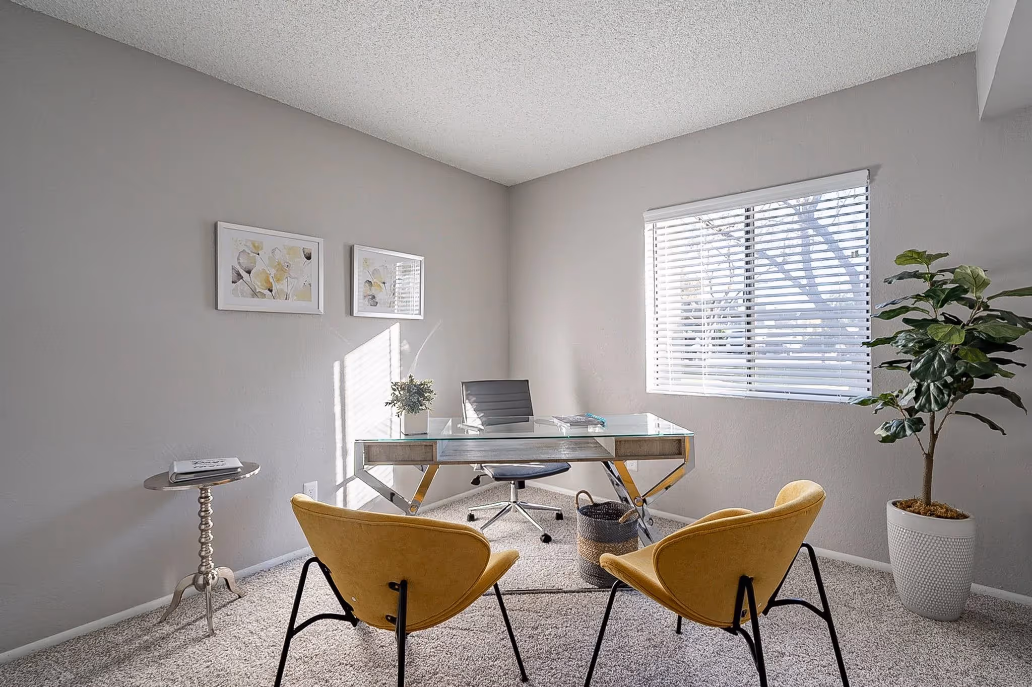 Dining room with yellow chairs