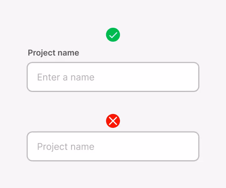 A mockup of a good and bad example of placeholder text being used as a label