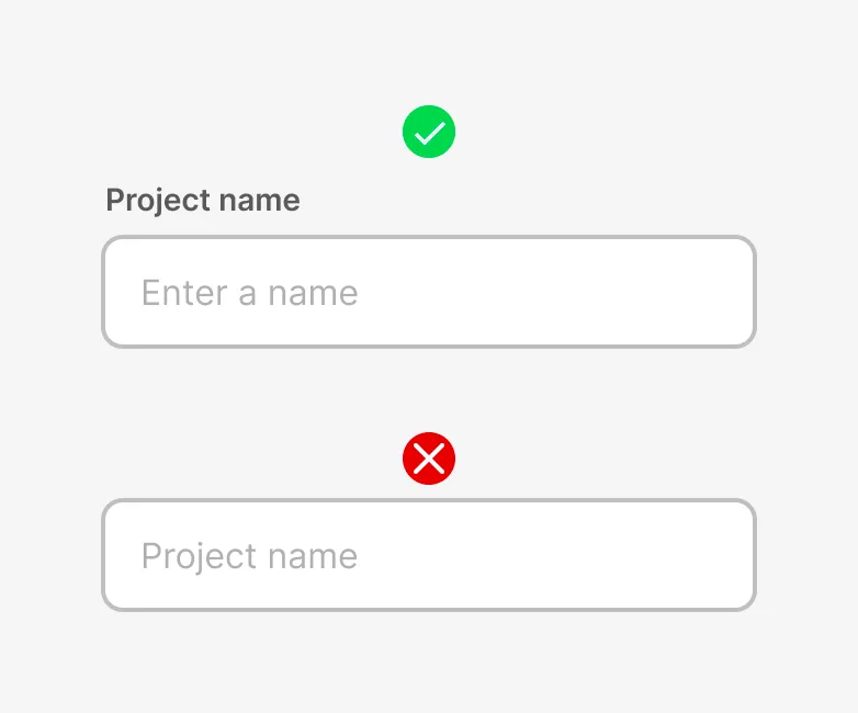 A mockup of a good and bad example of placeholder text being used as a label