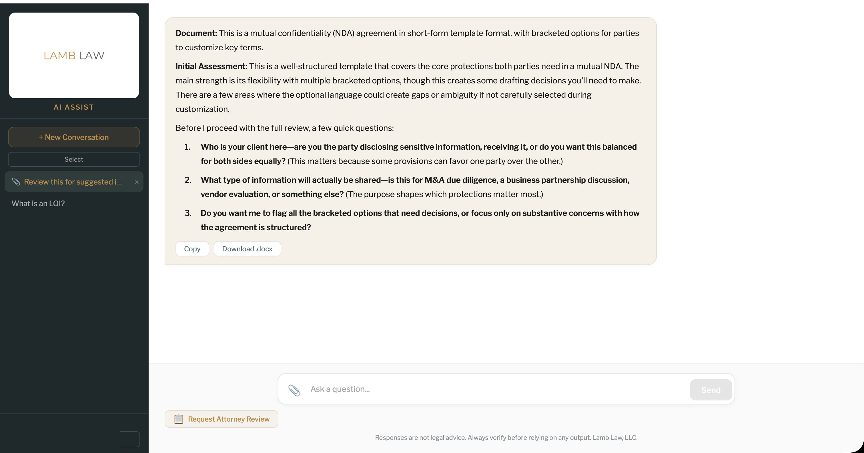 AI Assist platform - document triage with initial assessment and clarifying questions