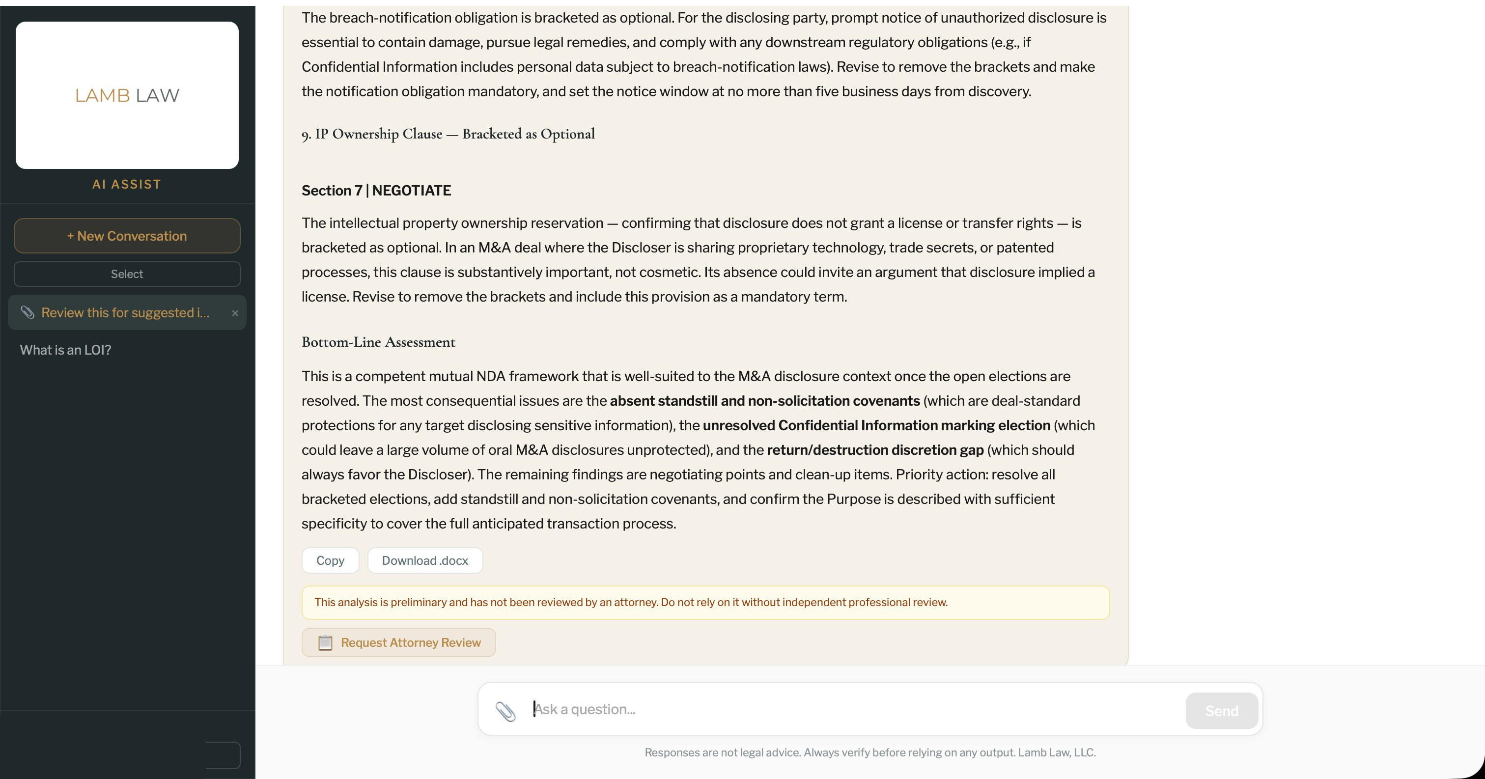 AI Assist platform - bottom-line assessment with attorney review controls.